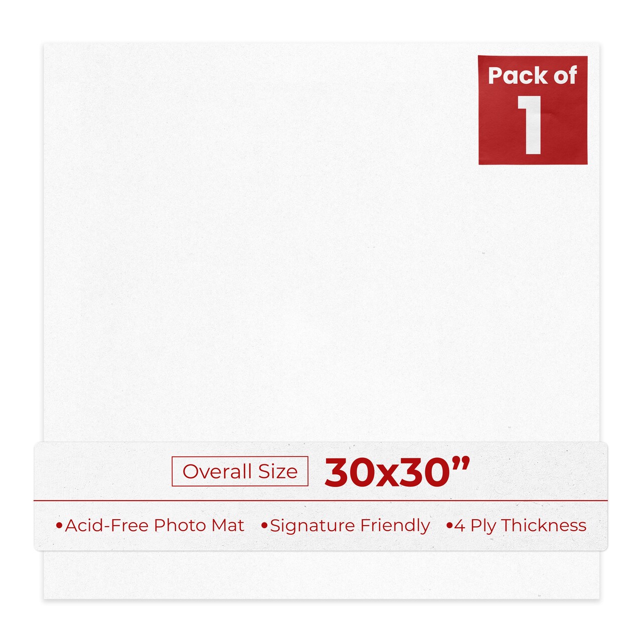 White with Black Core 30x30 Uncut Mat Board - Blank Sheets, No Opening